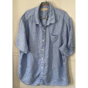 Tommy Bahama Mens Blue 100% Linen Relaxed Fit Short Sleeve Button Up Shirt 3XL